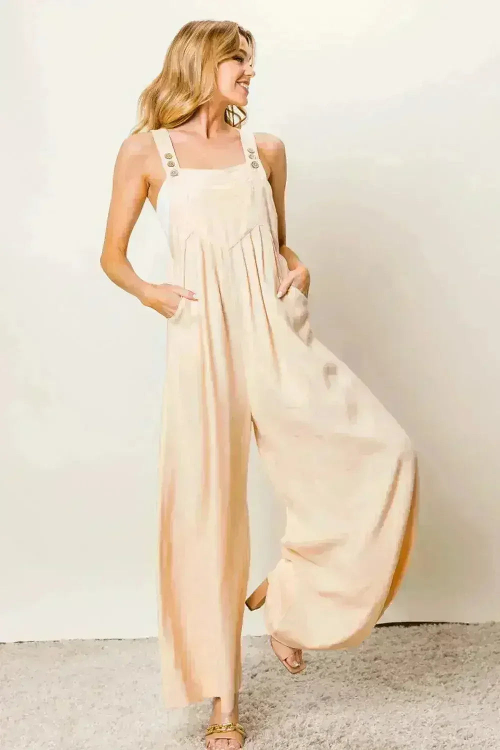 BiBi Texture Sleeveless Wide Leg Jumpsuit - Femstylo