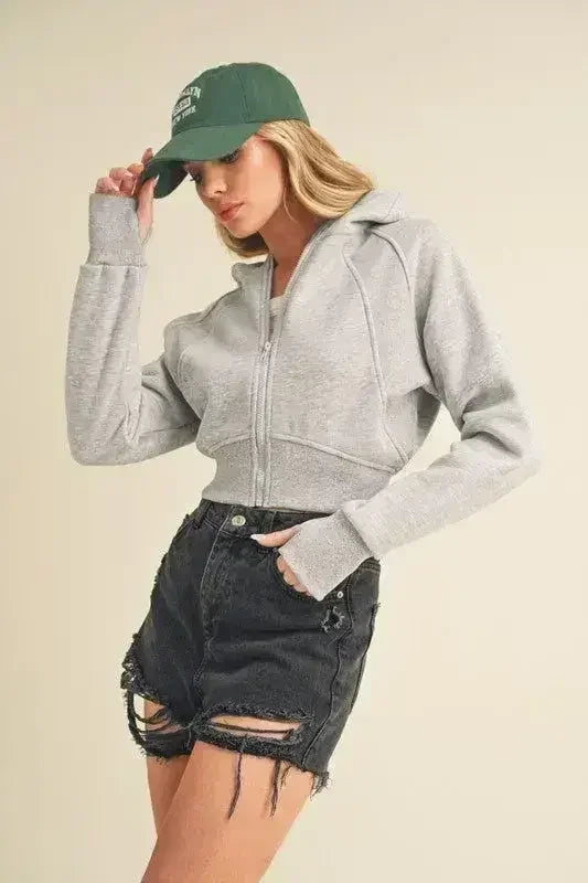 Aemi + Co Cropped Zip Hoodie – Raglan Sleeve Streetwear Style - Femstylo