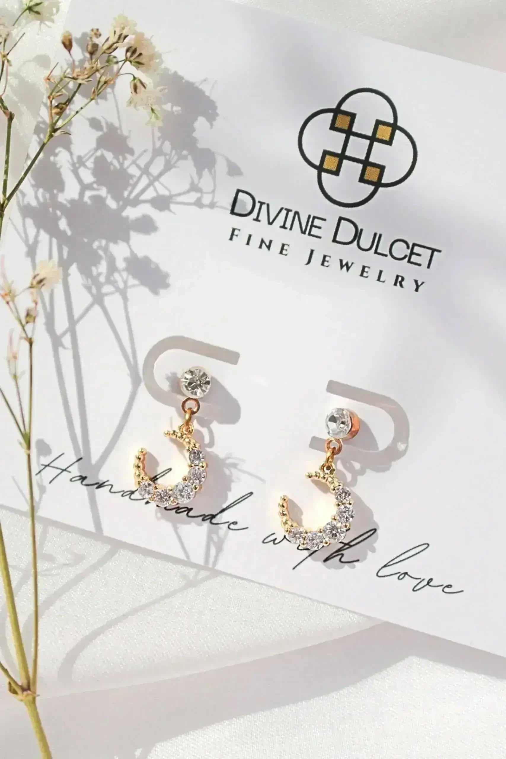 Moon Earrings - 24K Gold & Cubic Zirconia | Femstylo - Femstylo