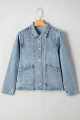 Myosotis Scallop Trim Collar Pocket Button Up Denim Jacket