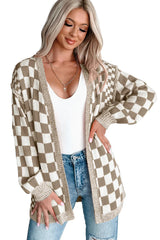 Orange Checkered Open Front Drop Shoulder Cardigan