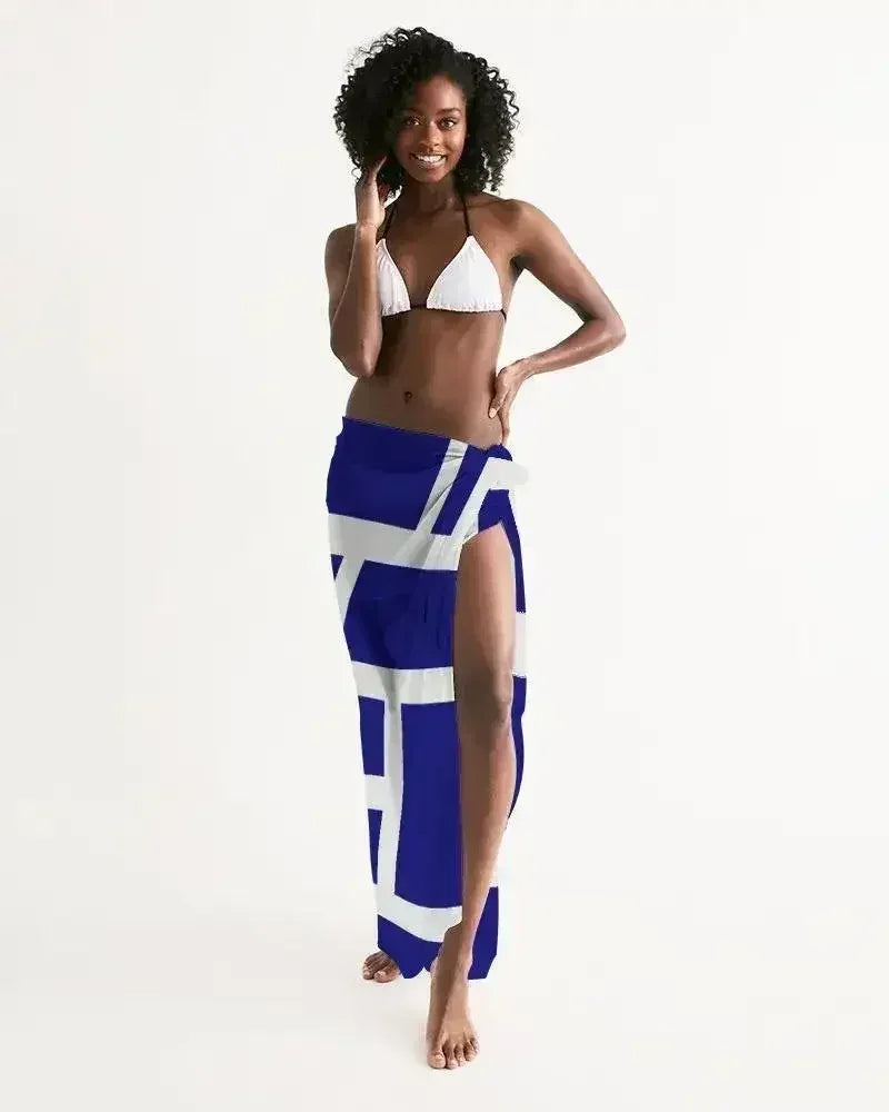 Sheer Sarong Swimsuit Cover Up Wrap / Geometric Dark Blue and White - Femstylo