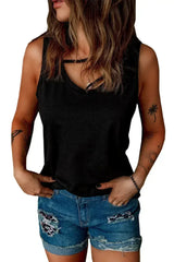 Black Strappy Hollow-out Neck Tank Top - Femstylo