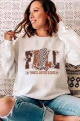White FALL THANKFUL GRATEFUL BLESSED Graphic Drop Shoulder Sweatshirt - Femstylo