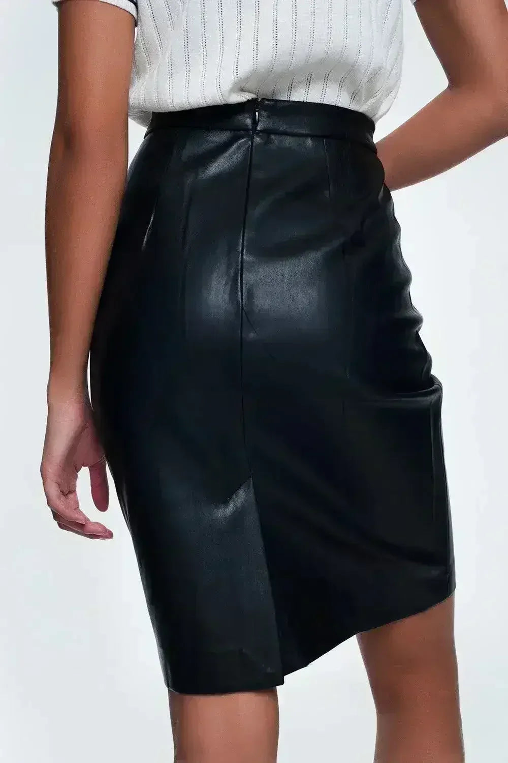 Black Faux Leather Pencil Skirt - Femstylo