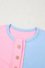 Mint Green Colorblock Half Buttons Henley T Shirt - Femstylo