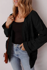 Black Solid Color Pocket Open Front Cardigan