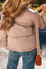 Apricot Pink Full Zipper Quilted Puffer Jacket - Femstylo