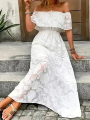 Off-Shoulder Short Sleeve Maxi Dress - Femstylo