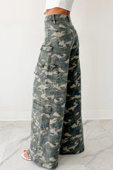 Green Camo Multi Pocket Cargo Wide Leg Jeans