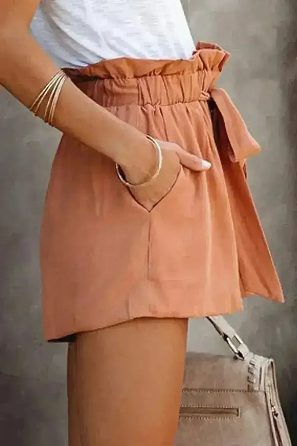 Ruffled Tied Waist Solid Shorts - Femstylo