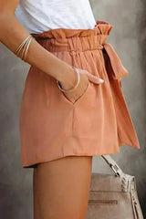 Ruffled Tied Waist Solid Shorts - Femstylo