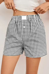 Blue Vintage Gingham Print High Waisted Loose Shorts - Femstylo