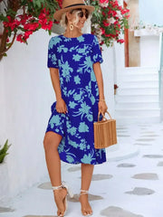 Floral Puff Sleeve Ruffle Hem Midi Dress - Femstylo