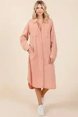 Mittoshop Button Down Long Sleeve Shirt Dress - Femstylo