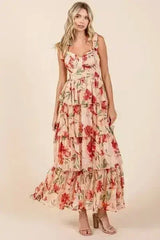 Mittoshop Layered Floral Sweetheart Neck Maxi Dress - Femstylo