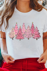 White Christmas Trees Heat Transfer Printing Graphic Tee