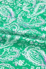 Green Paisley Print Long Sleeve Button Front Tied Waist Mini Dress