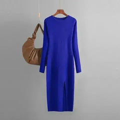 Autumn And Winter Long Sleeve Knitted Backless Round Neck Dress - Femstylo