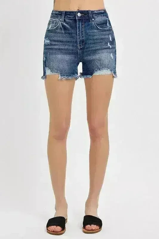 Distressed Denim Shorts - Raw Hem Stretch Cotton Shorts - Femstylo