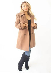Wool Feel Double Breasted Hooded Coat - Femstylo
