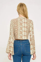 Boho Bell-Sleeve Crop Top | Floral Tie-Front | Sizes S-XL - Femstylo
