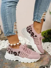 Cutout Leopard Lace Up Mesh Athletic - Femstylo