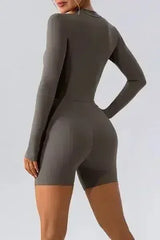 Half Zip Long Sleeve Active Romper - Femstylo