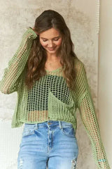 ADORA Crochet Long Sleeve Knit Cover Up with Big Pocket - Femstylo