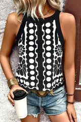 Black Geometric Print Sleeveless Top - Femstylo