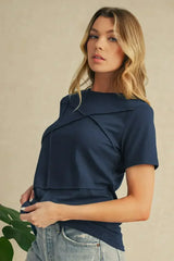 Dirty Blue Solid Color Round Neck T Shirt - Femstylo