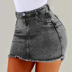 Women's High Stretch A-Line Mini Skirt in Washed Denim - Femstylo