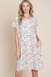 BOMBOM Printed Tee Dress - Casual Short Sleeve | Femstylo - Femstylo