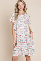 BOMBOM Printed Tee Dress - Casual Short Sleeve | Femstylo - Femstylo