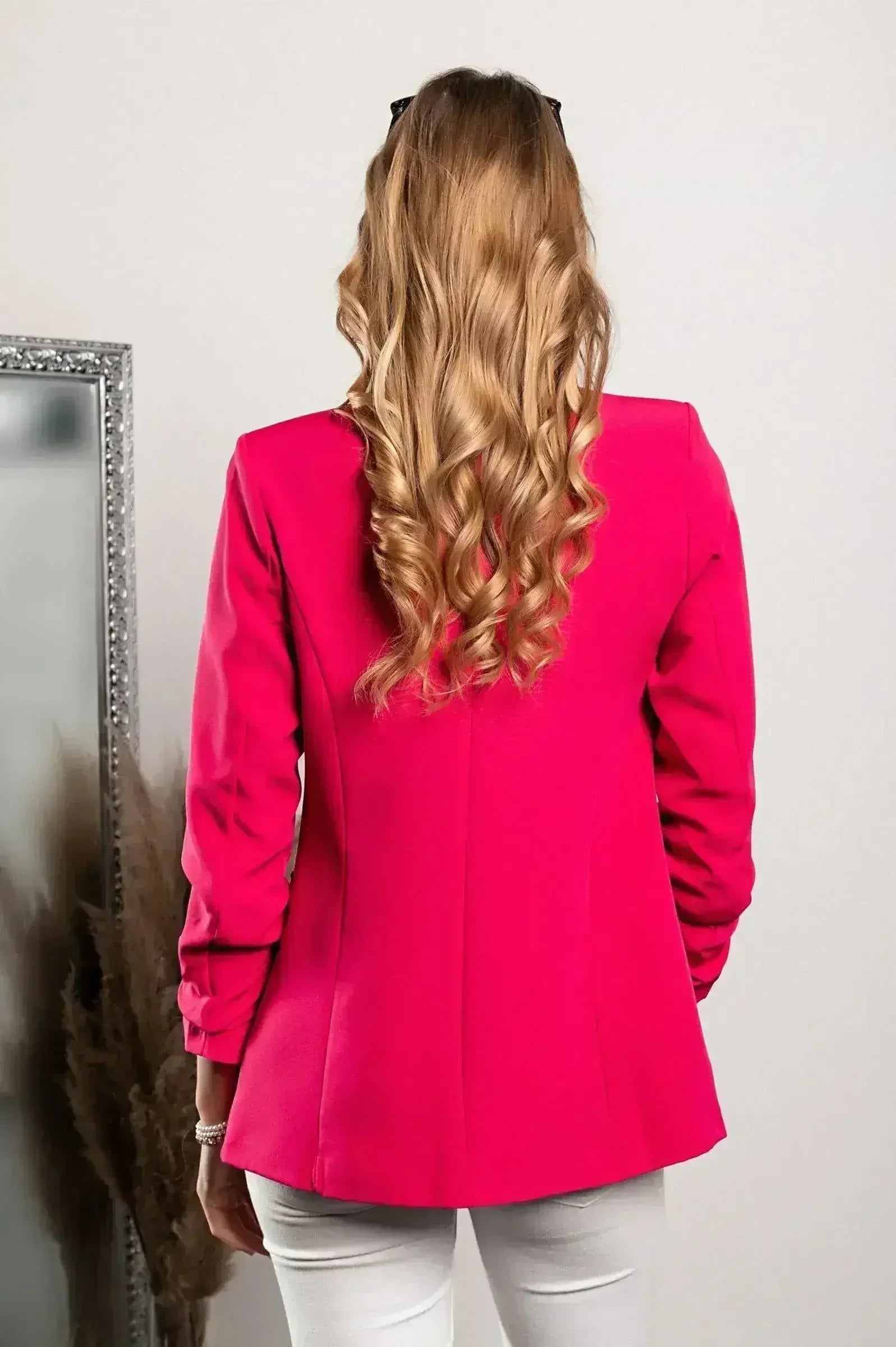 Daljši blazer s klasičnim ovratnikom Turina, fuksija - Femstylo