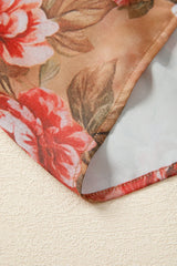 Brown Floral Print Shirt Style Long Sleeve Ruffle Mini Dress