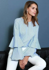 Women's Ruffle Bell Sleeve Shirt Blouse In Blue | Femstylo - Femstylo