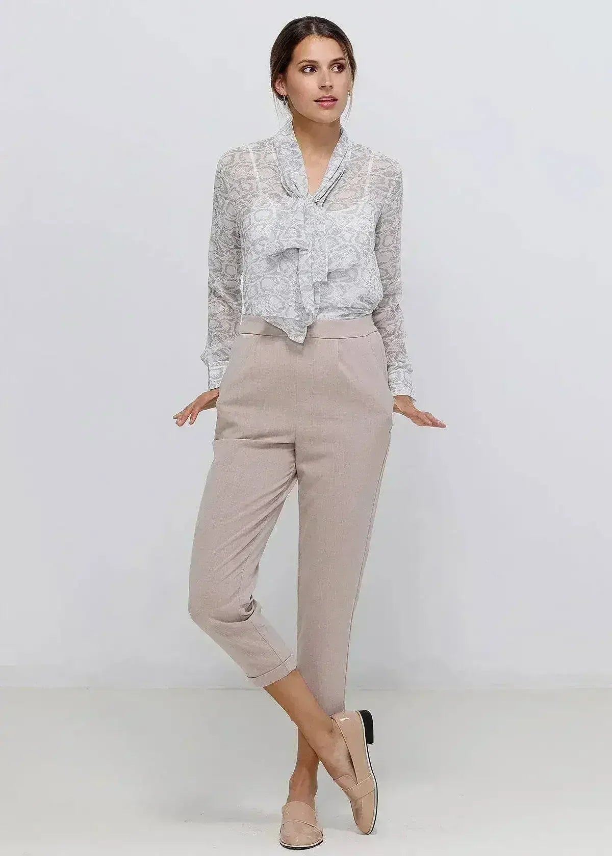 Tie Neck Sheer Blouse In Ivory Silver | FEMSTYLO - Femstylo