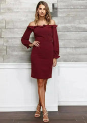 Women's Off Shoulder Bodycon Dress In Red - Femstylo