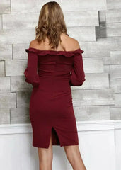 Women's Off Shoulder Bodycon Dress In Red - Femstylo