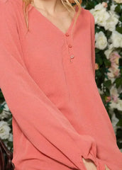 Blush V-neck Tie Cuff Blouse In Faded Coral | Femstylo - Femstylo