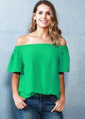 Women's Off Shoulder Top In Green - Femstylo