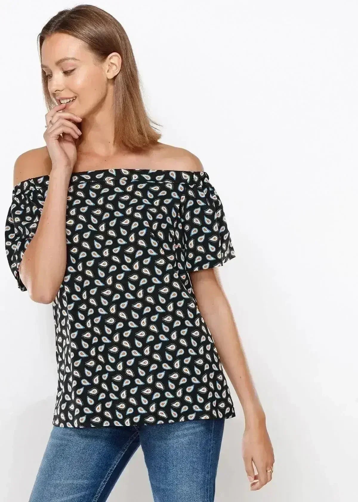 Women's Off Shoulder Top In Black Blue Avocado | Femstylo - Femstylo