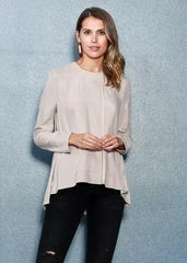 Women's Crewneck Hi-lo Top In Taupe - Femstylo