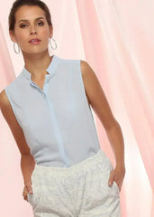 Women's Stand Collar Sleeveless Blouse In Cloud Blue | Femstylo - Femstylo
