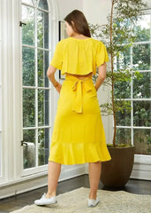 Women's Asymmetrical Hem Button Front Skirt in Yellow - Femstylo