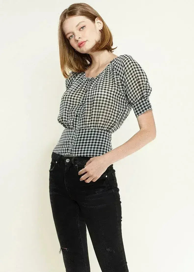 Button Down Peplum Cropped Blouse in Black | Femstylo - Femstylo