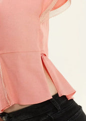 Women's Lace Trim Cape Sleeve Wrap Blouse in Coral | Femstylo - Femstylo