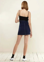 Women's Stitch Hem Double Strap High Waist Skirt in Navy - Femstylo