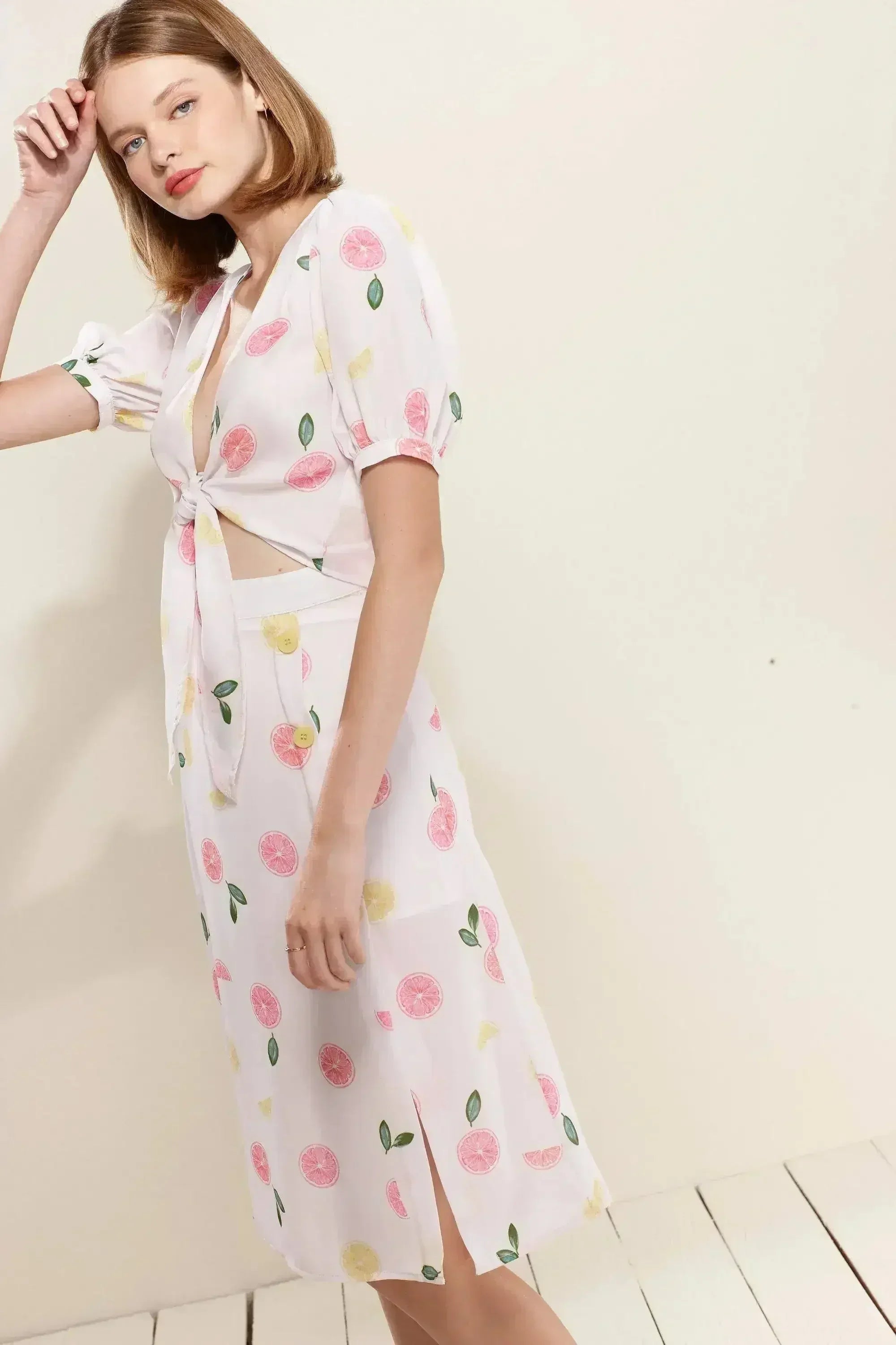 Button Front Midi Skirt in Fruit Punch - Femstylo